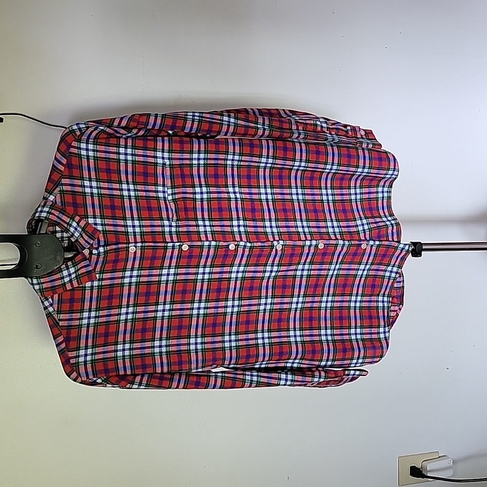 Old Navy "The Boyfriend Shirt, Red/Purple, Green, White  Plaid, Size XL